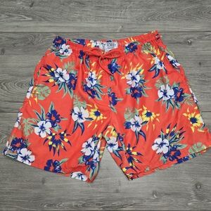 Free Planet Men's Hawaiian Tropical Floral Swim Trunks Size Large